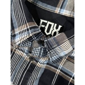 Fox Racing Mens Slim Fit Plaid Button Down Shirt Black Blue Grey Long Sleeve M